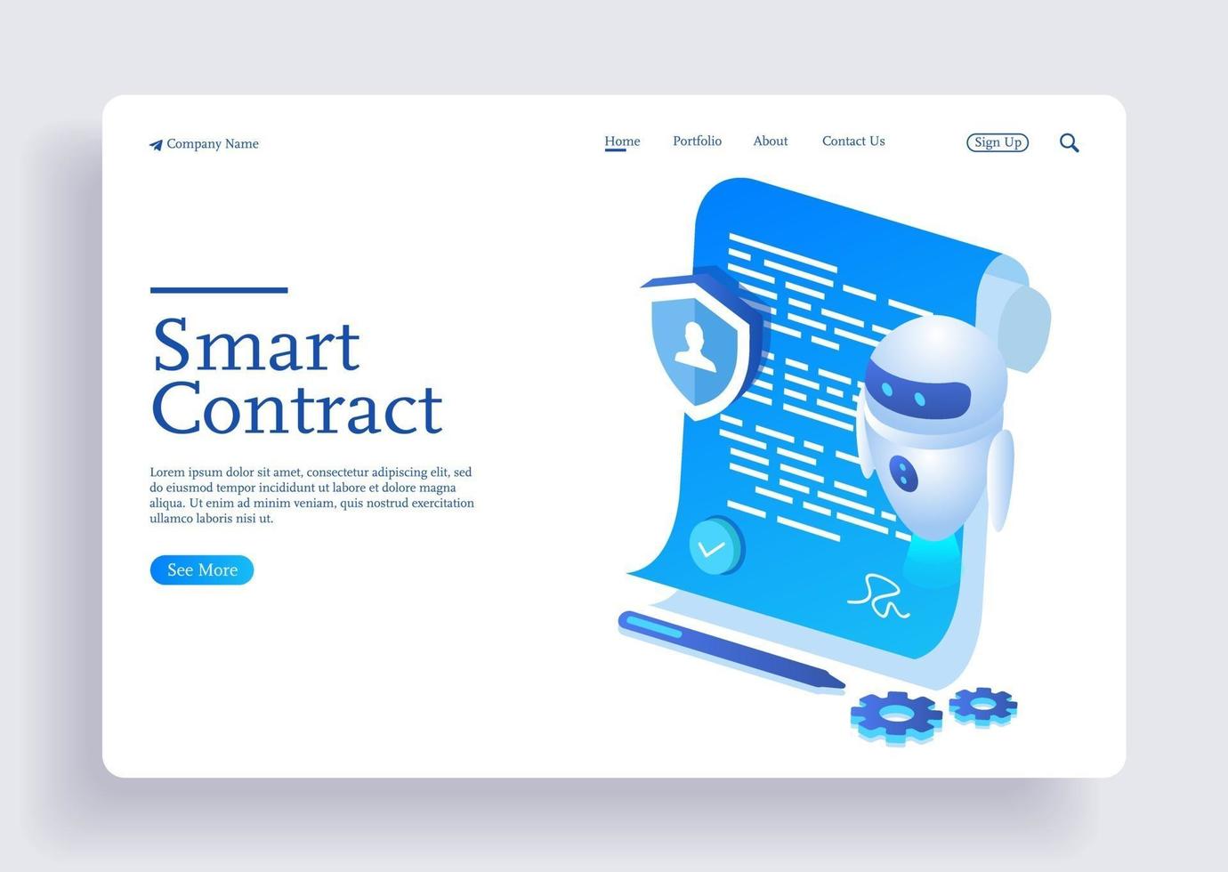 Smart contract for electronic sign document agreement with robot vector