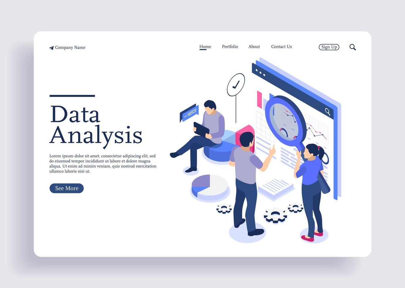 Modern flat design isometric concept of data analysis for website vector