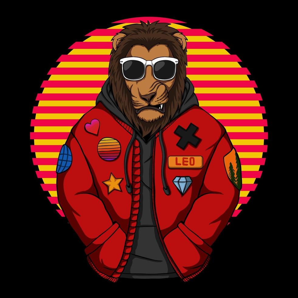 Cool lion wearing jacket vector illustration