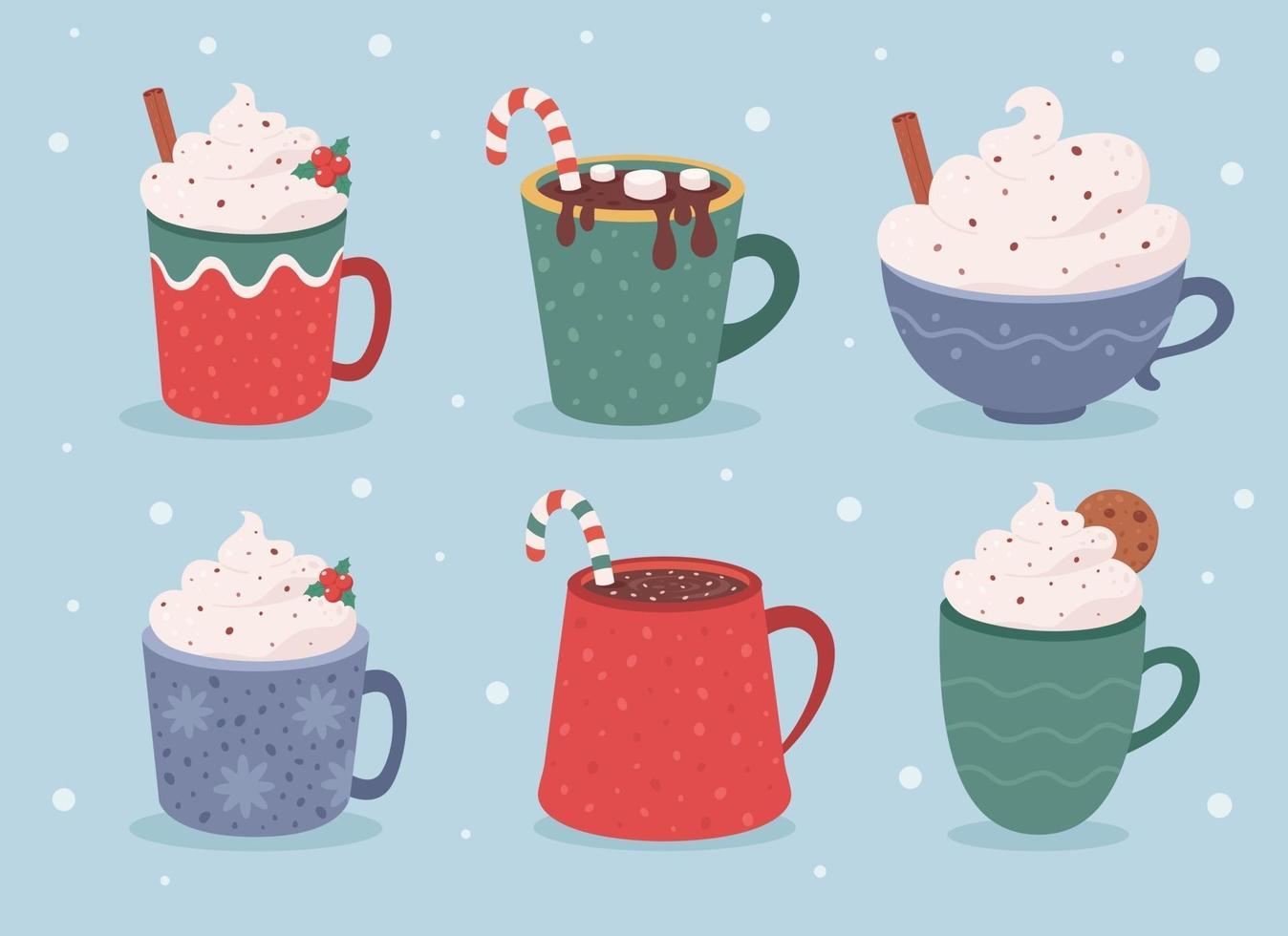 Christmas hot drinks collection. Winter hot drinks, hot chocolate vector