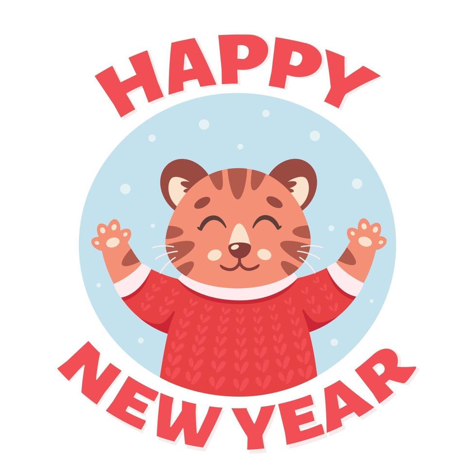 Cute tiger wishes Happy New Year 2022. Year of the tiger vector