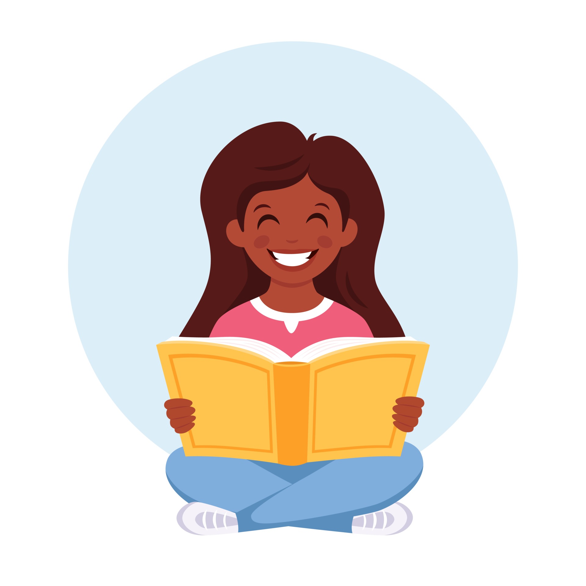 Black girl reading book. Girl studying with a book. 3399902 Vector Art