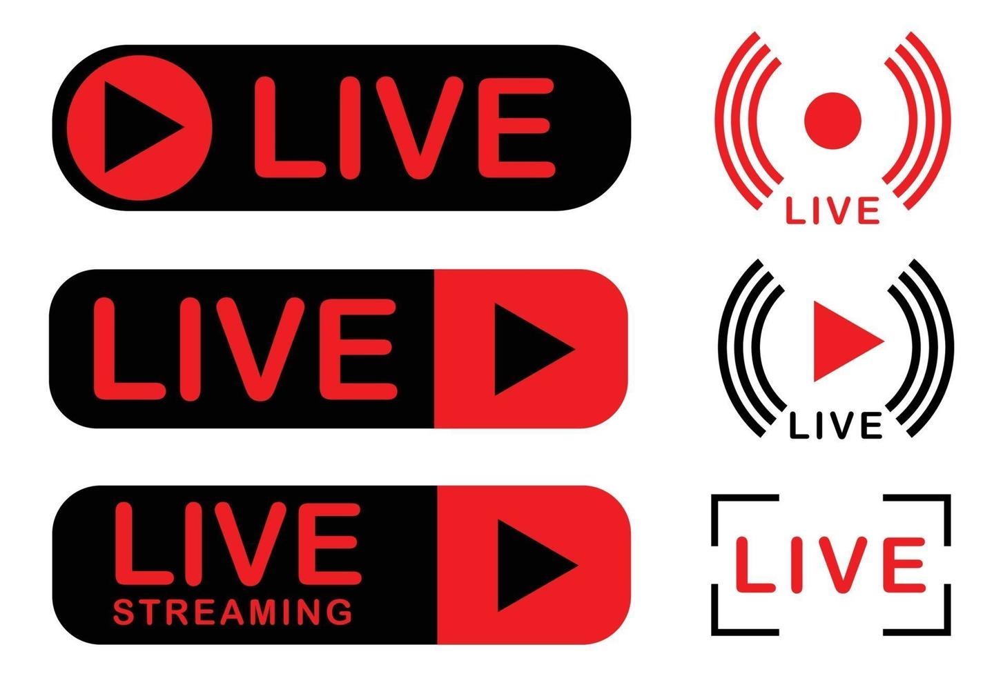 Set of live streaming icons. with two colour, black and red colour vector