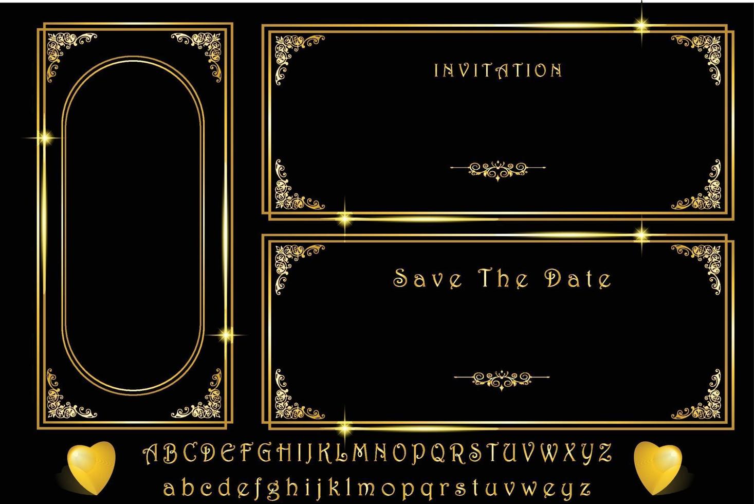 Golden frame icon set with text vector