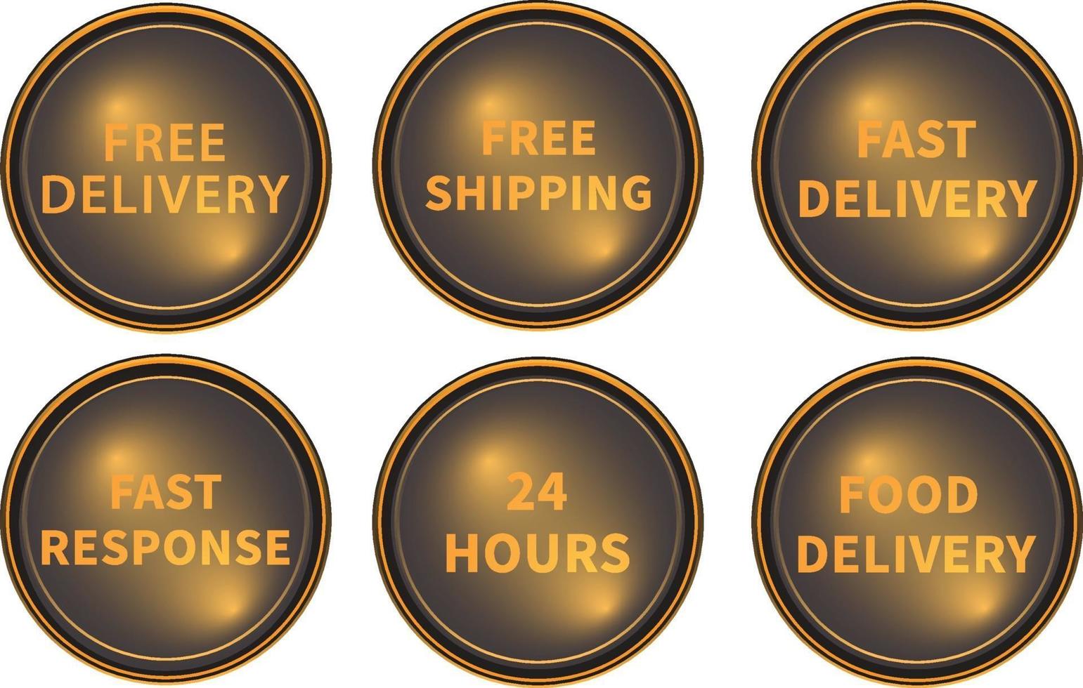 Icons set free delivery buttons with golden colour vector