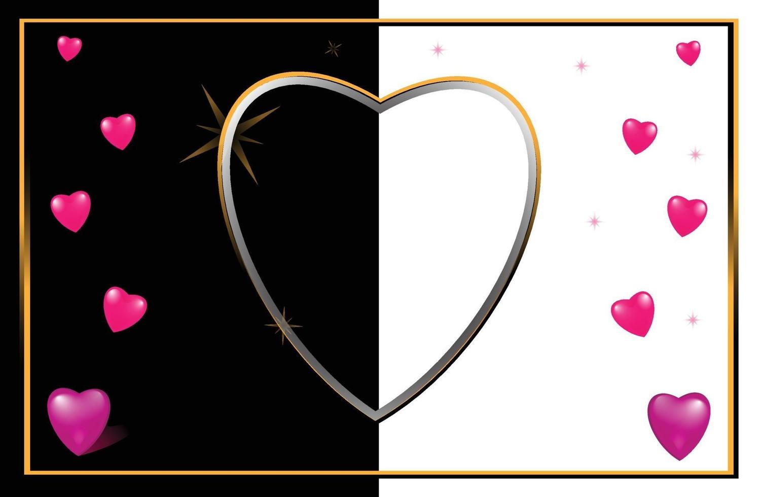 Frame art pink love heart with golden lines vector