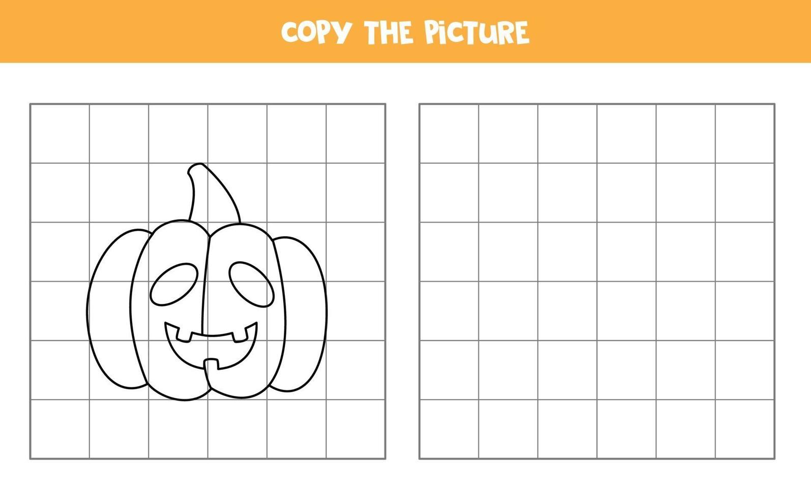 Copie la imagen de la espeluznante calabaza de Halloween. juego de lógica para niños. vector