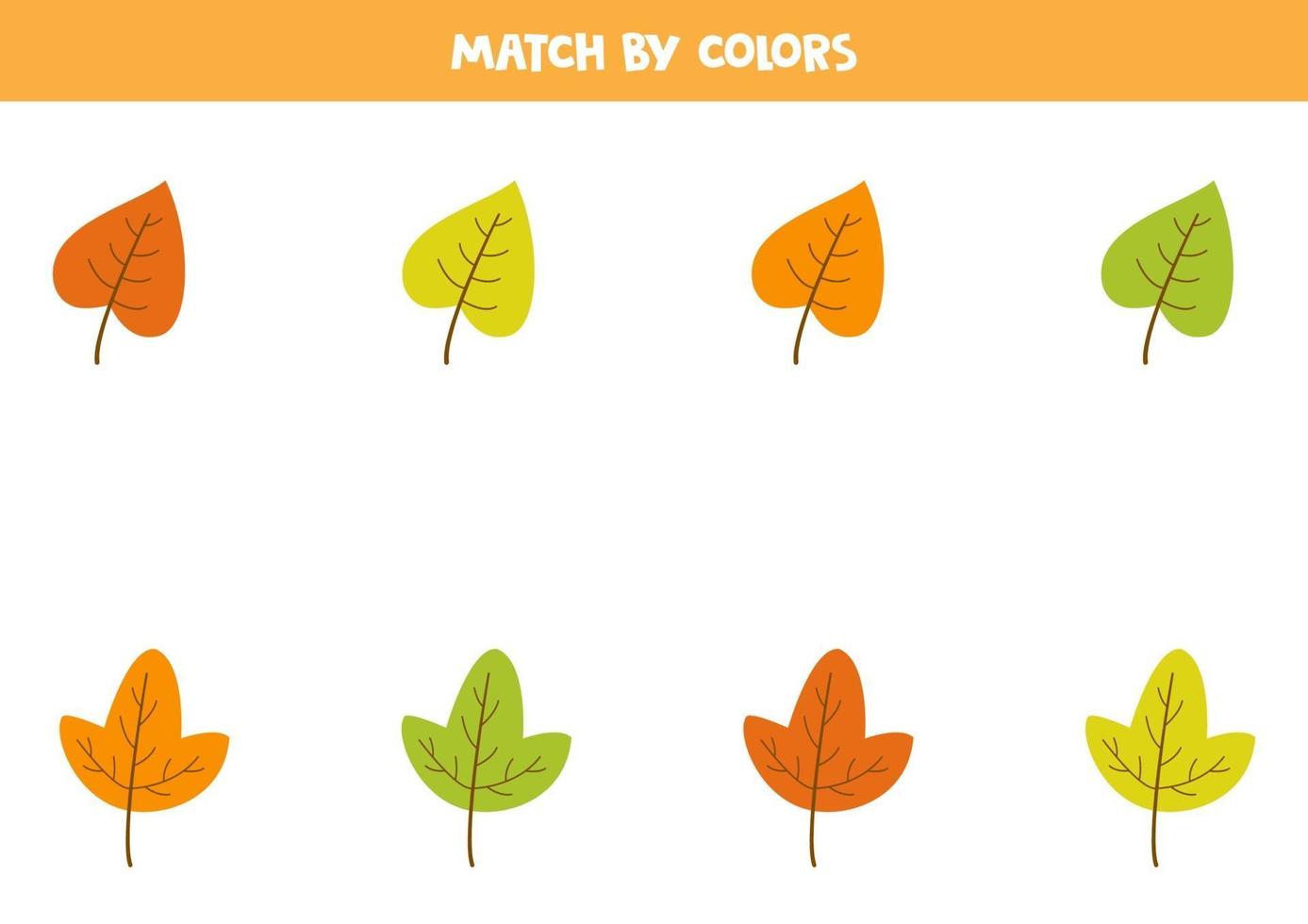 Color matching game for preschool kids. Match autumn leaves by colors. vector