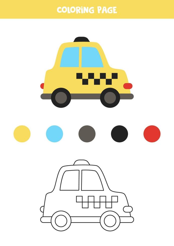 Color yellow taxi cab. Worksheet for kids. vector