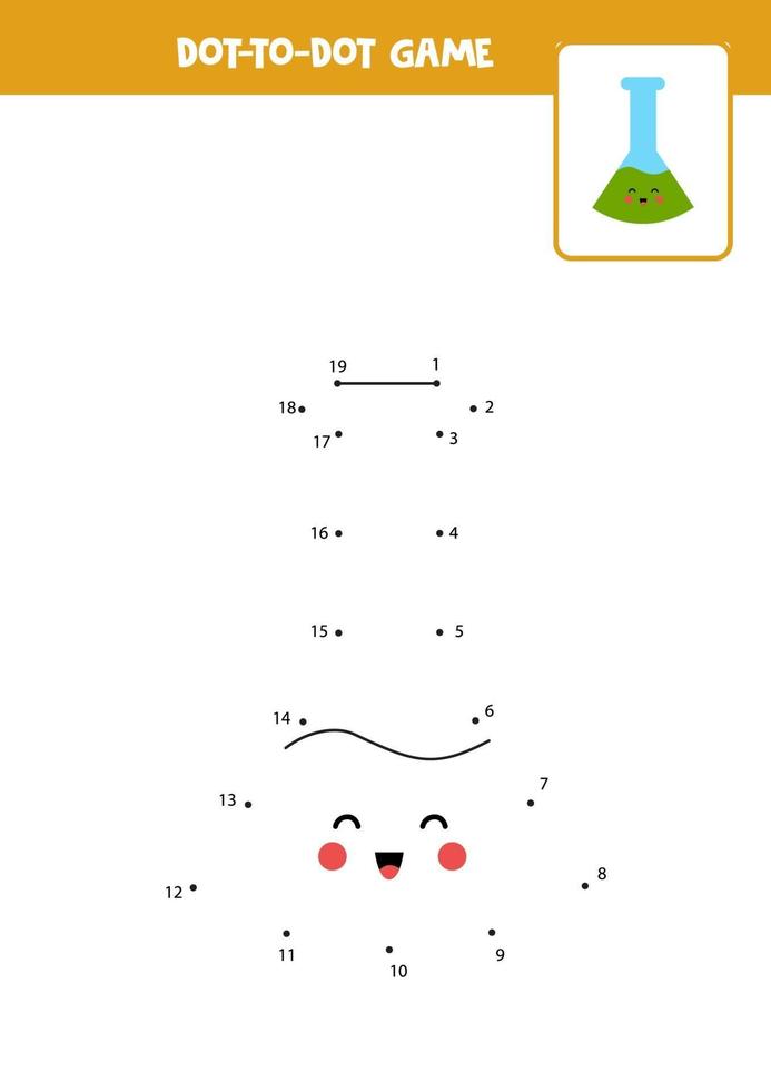 Connect the dots game with cute test tube. vector
