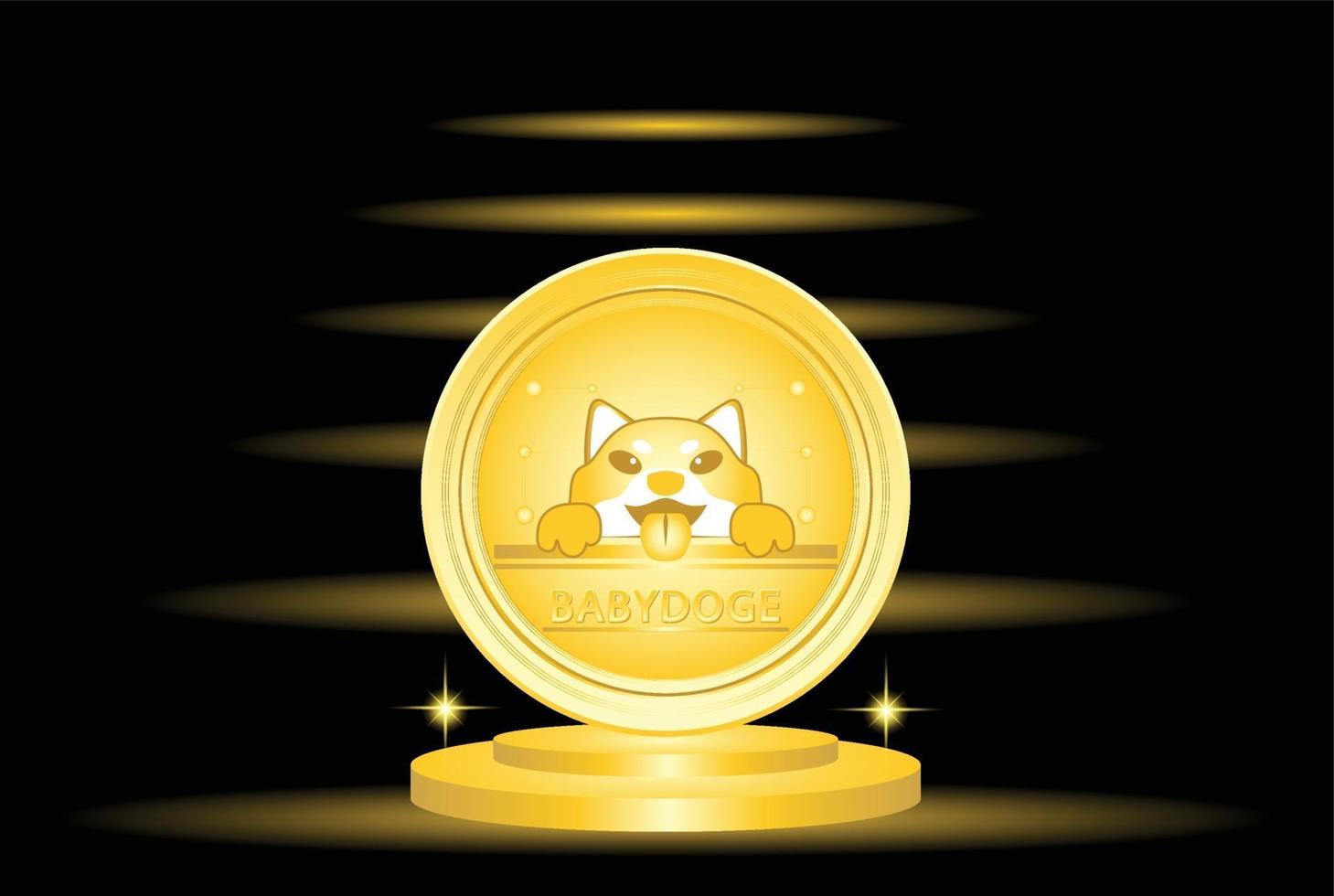 Baby Doge crypto moneda con fondo de escenario dorado vector