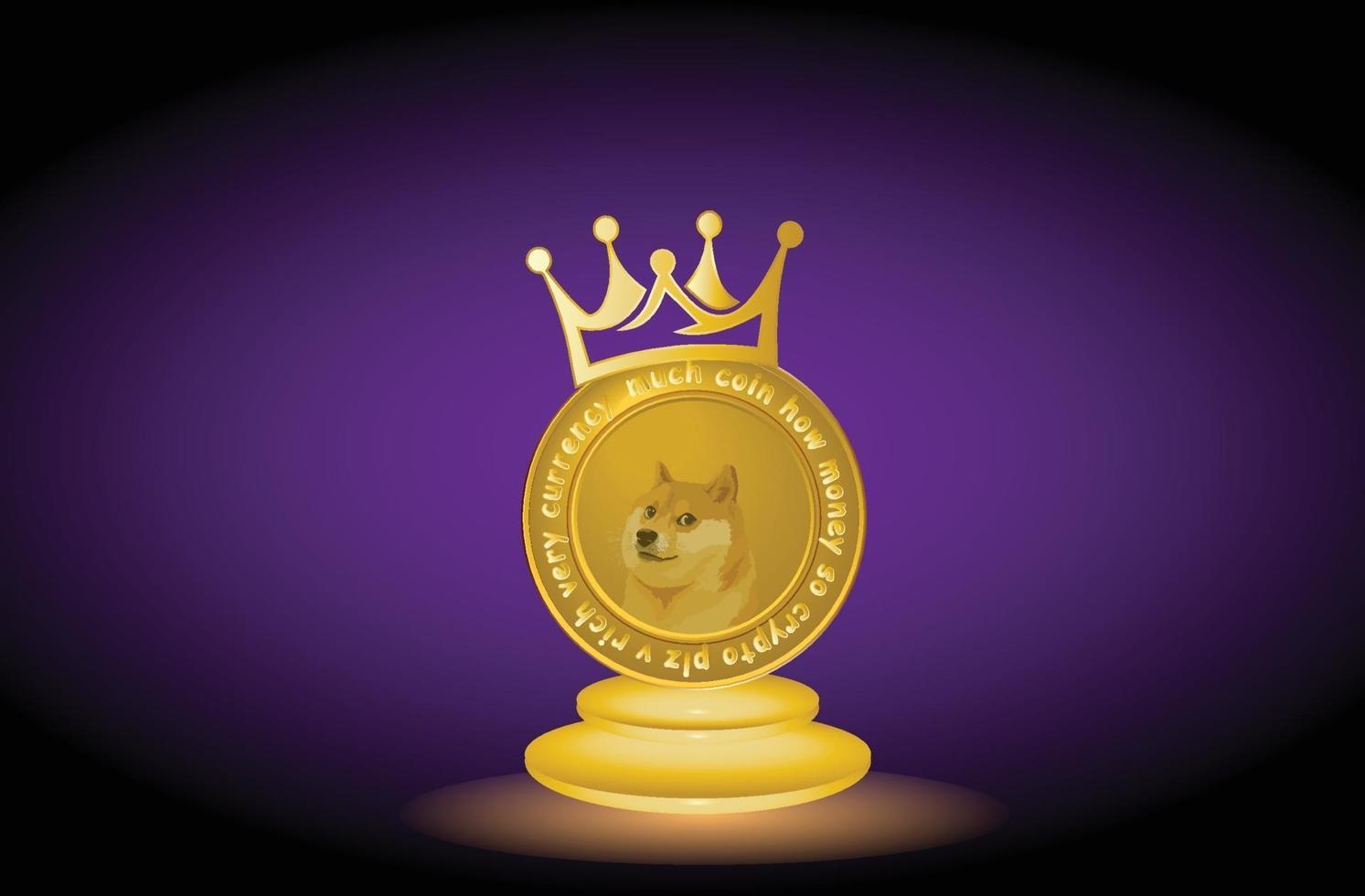Doge coin frame with golden crown and shinning effect vector