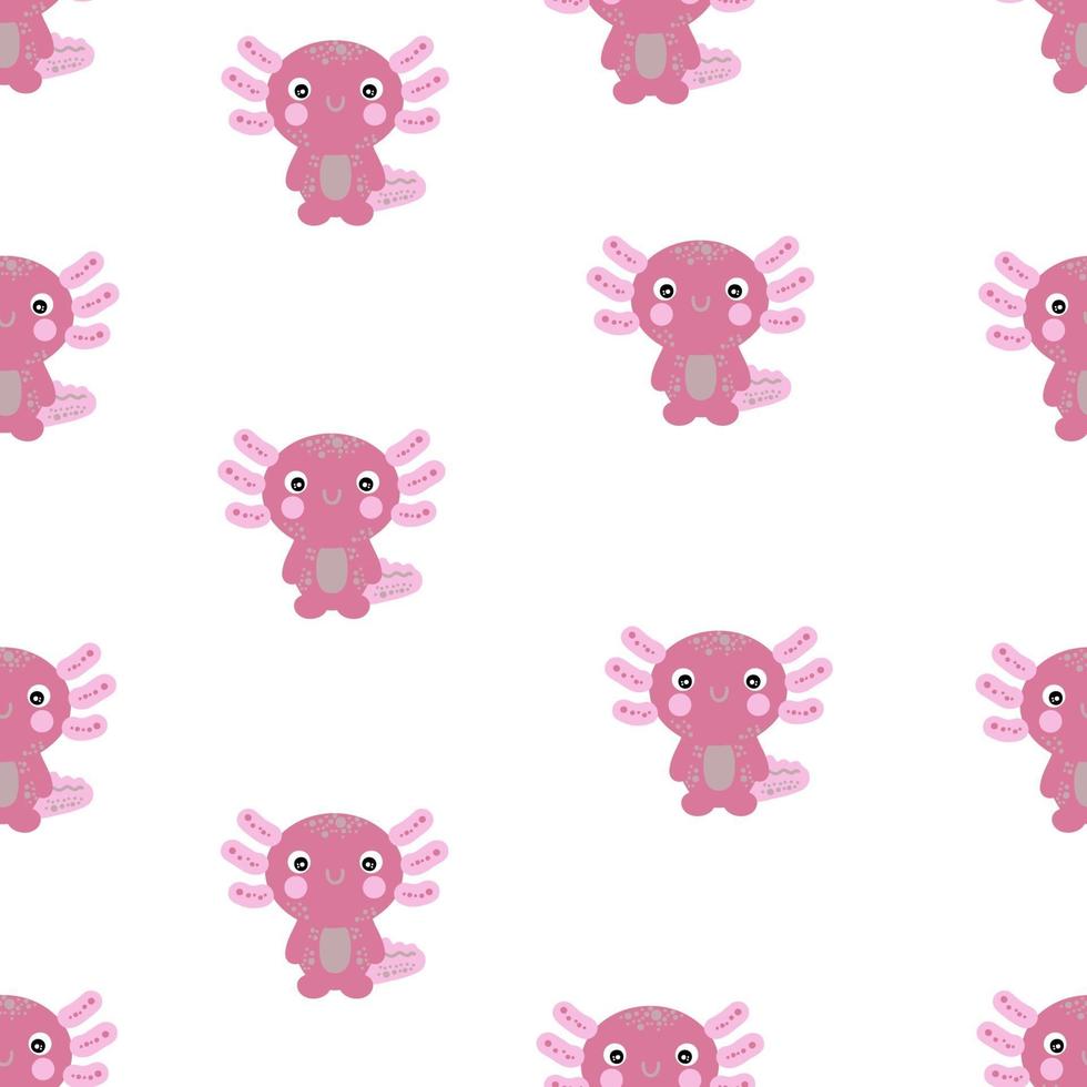 Hand drawn seamless pattern with cute axolotls. vector