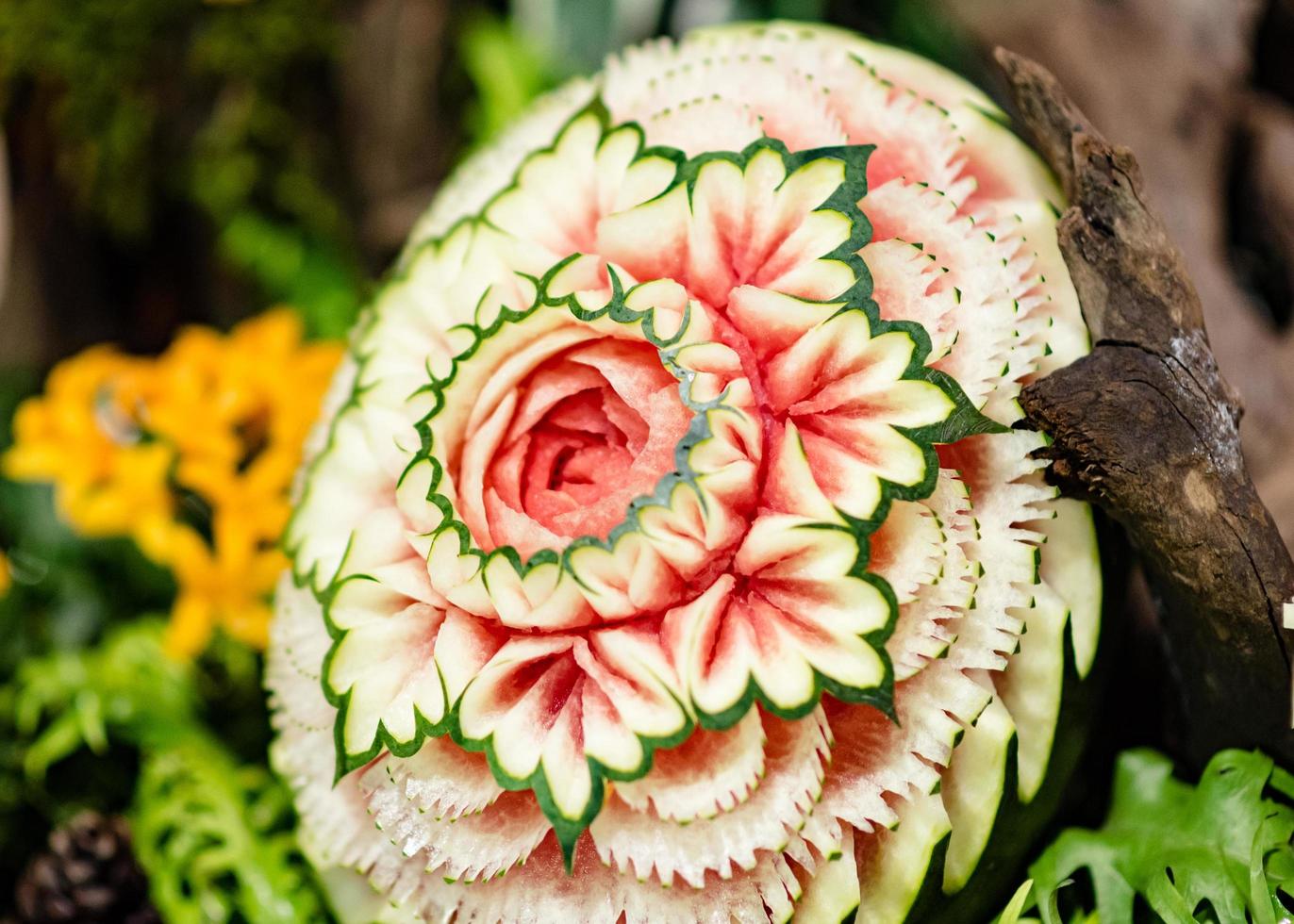 Fruit and vegetable carvings, Display thai fruit carving decoration photo