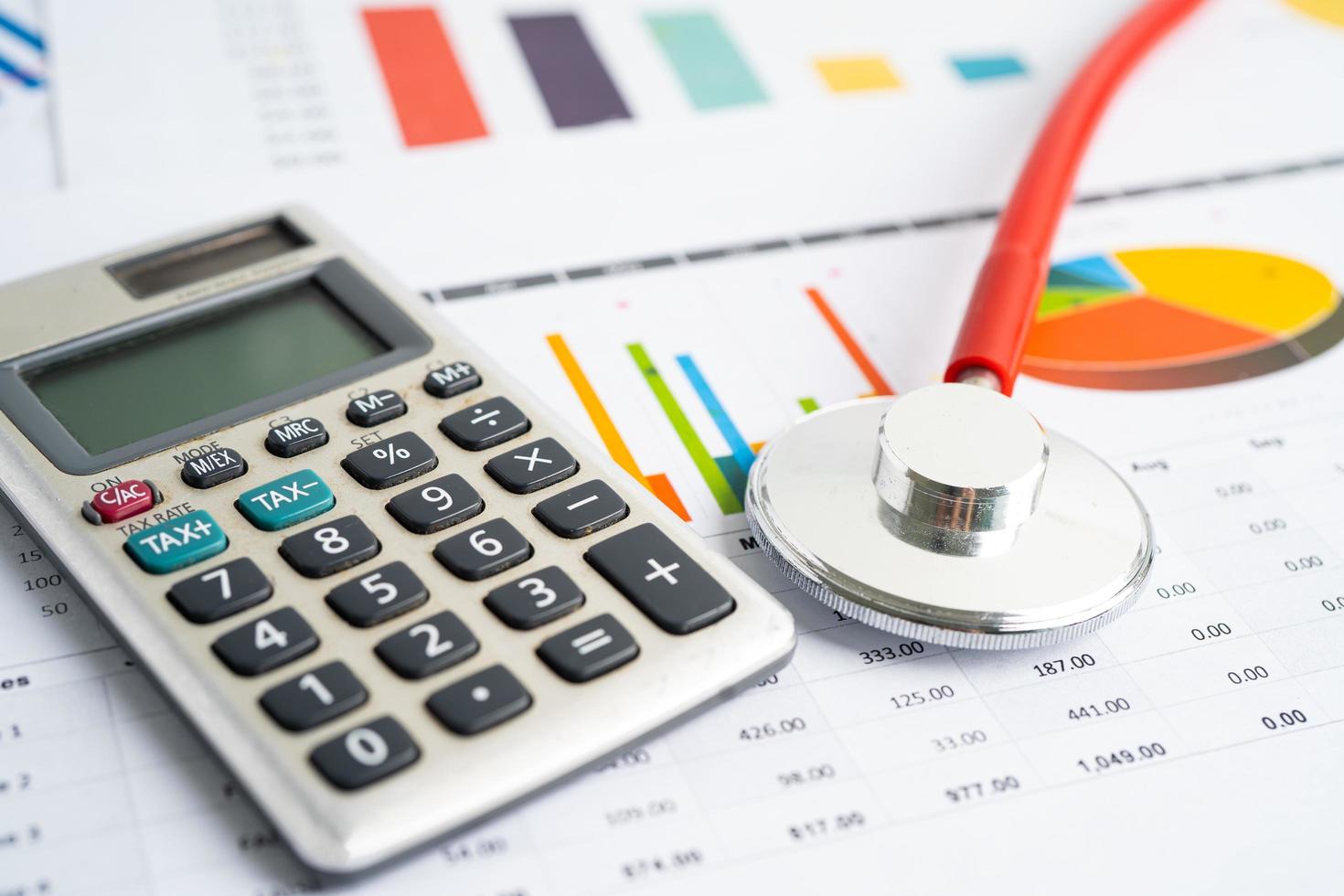 Stethoscope with calculator on chart photo