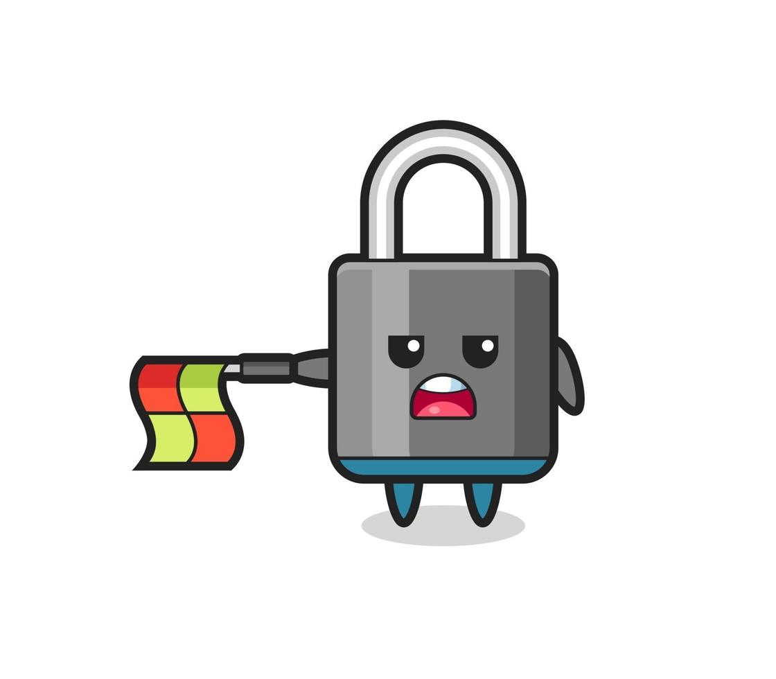 padlock character as line judge hold the flag straight horizontally vector