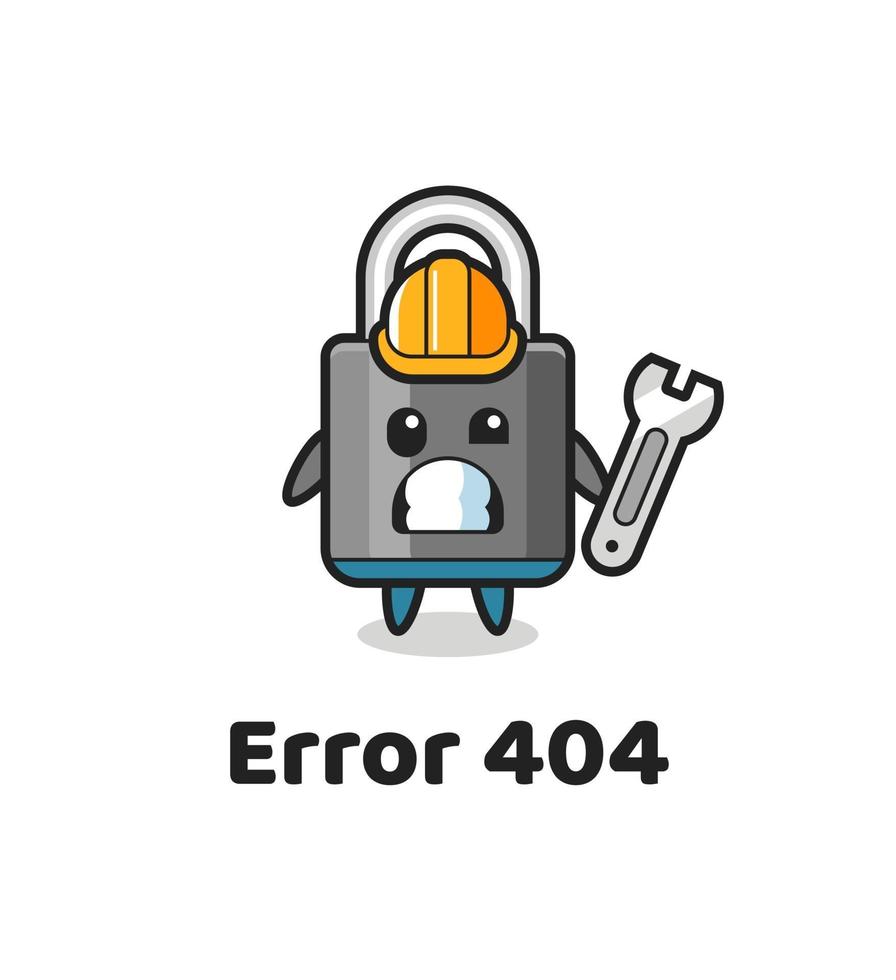 error 404 con la linda mascota del candado vector