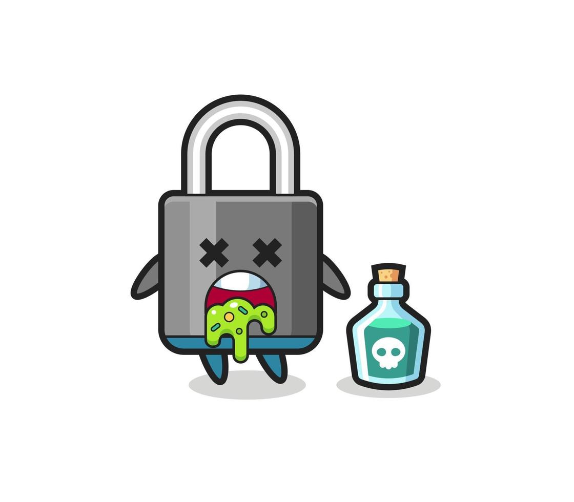 illustration of an padlock character vomiting due to poisoning vector