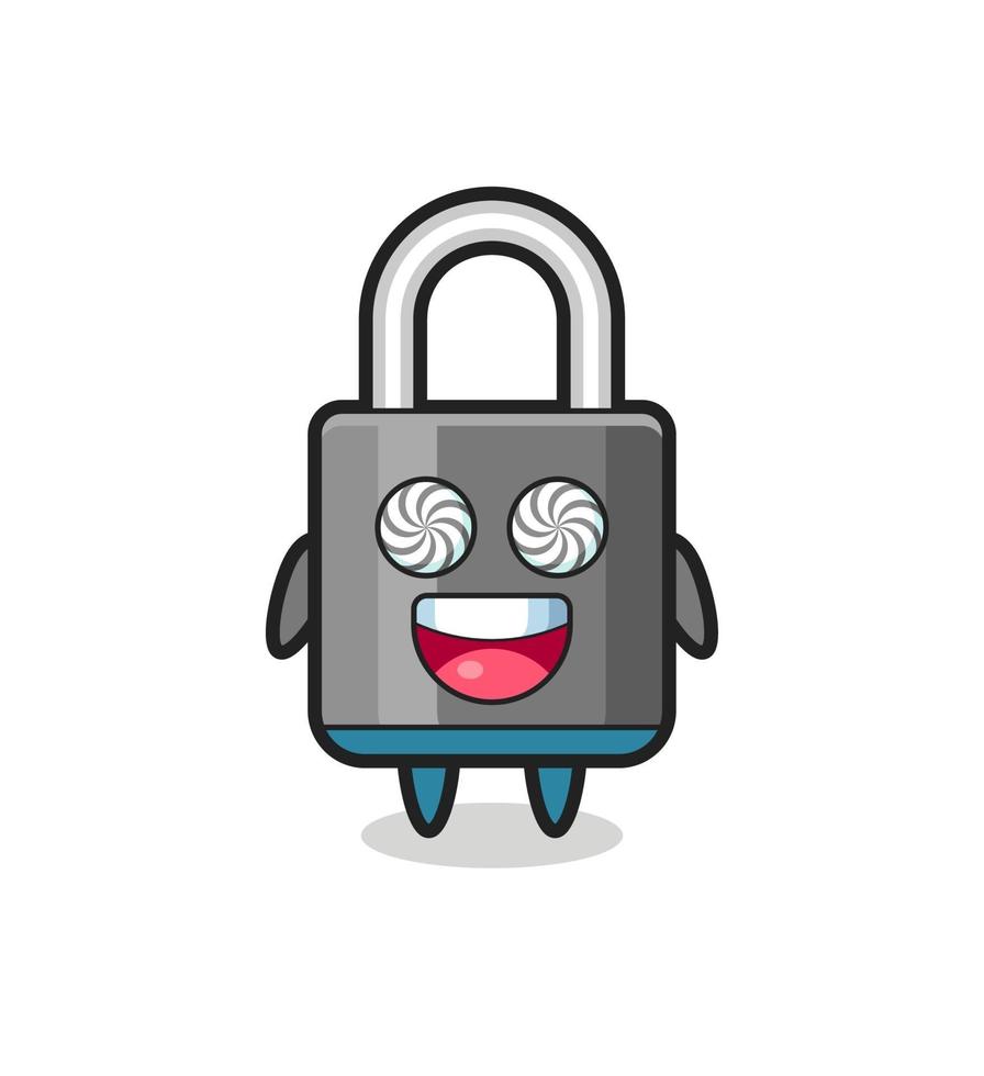 cute padlock character with hypnotized eyes vector
