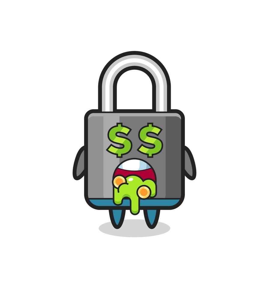 padlock character with an expression of crazy about money vector