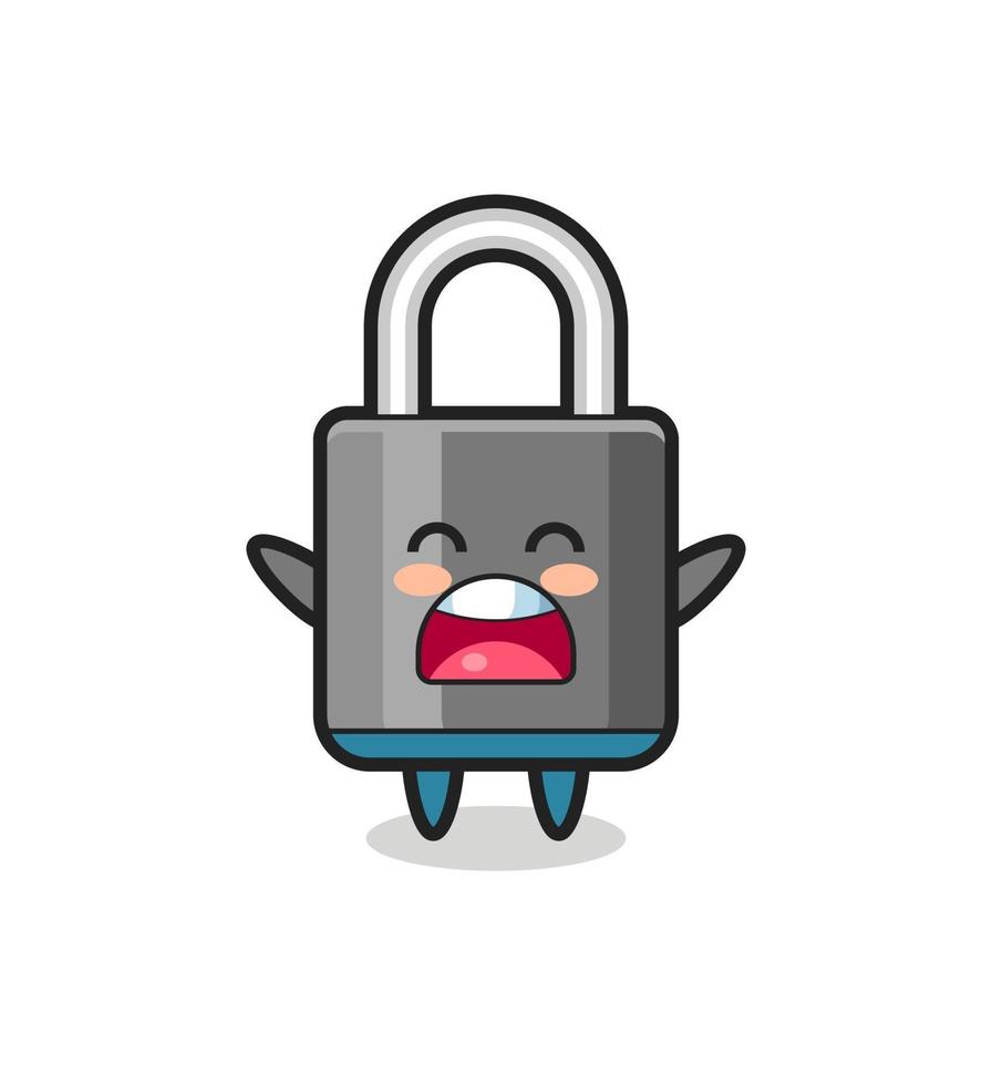 cute padlock mascot with a yawn expression vector