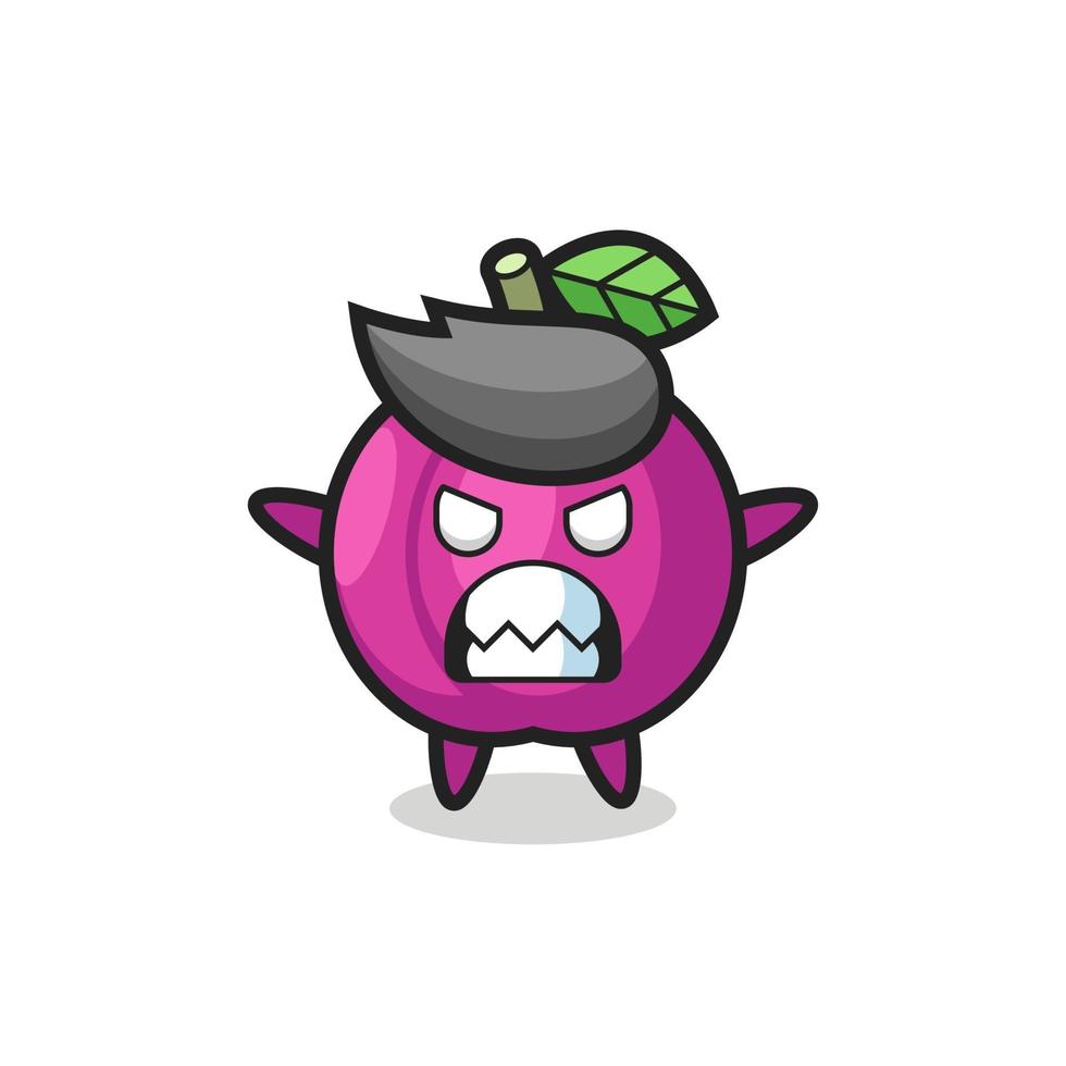 wrathful expression of the plum fruit mascot character vector