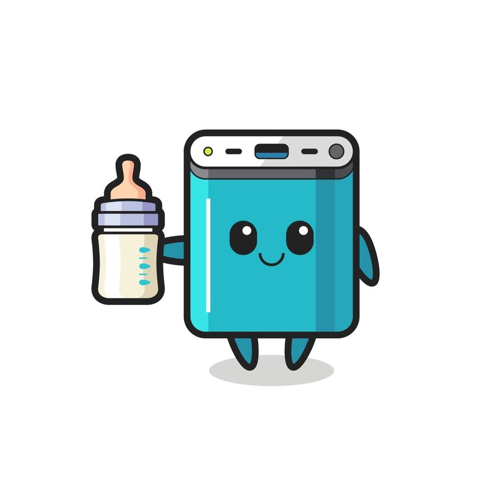 personaje de dibujos animados de baby power bank con botella de leche vector