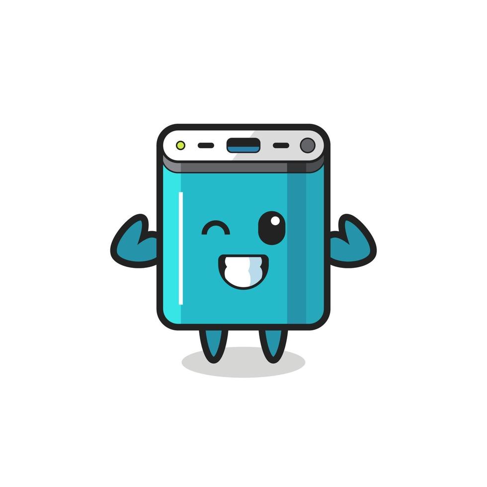 the muscular power bank character is posing showing his muscles vector