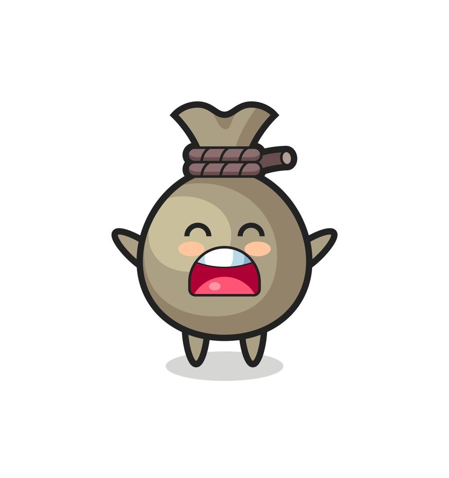 cute money sack mascot with a yawn expression vector