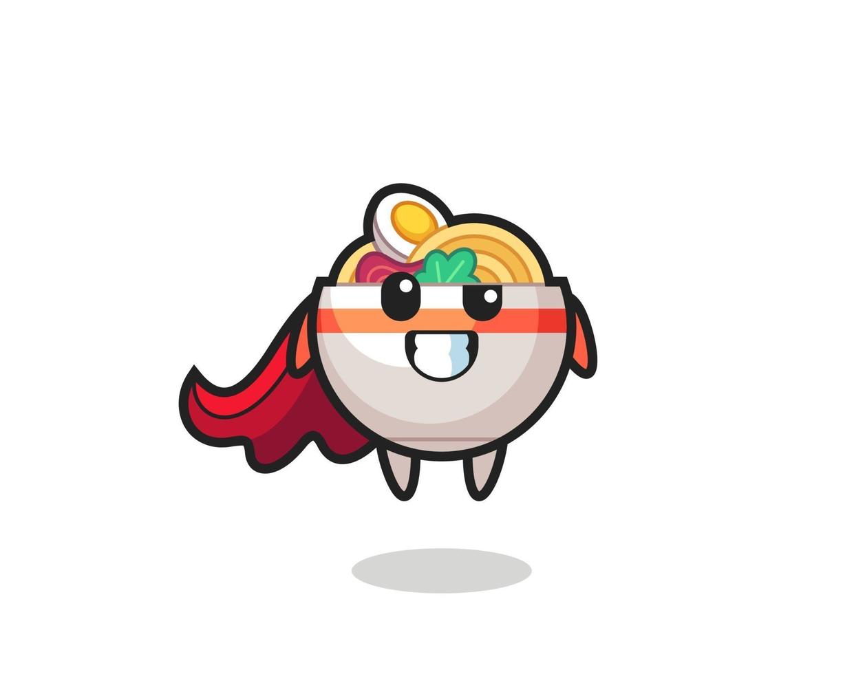 the cute noodle bowl character as a flying superhero vector