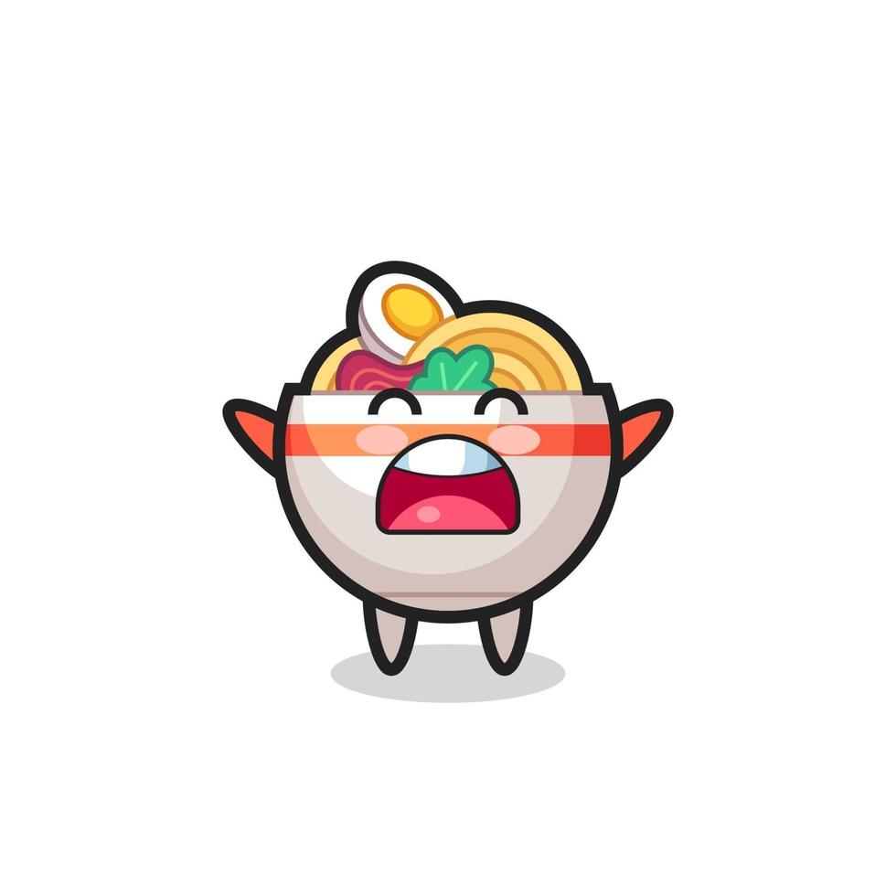 cute noodle bowl mascot with a yawn expression vector