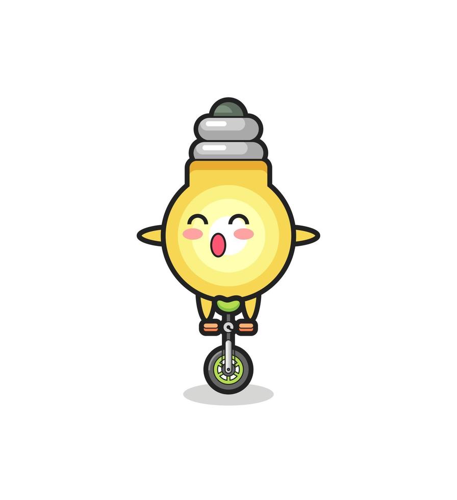 The cute light bulb character is riding a circus bike vector