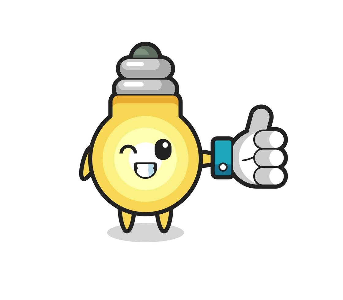 cute light bulb with social media thumbs up symbol vector