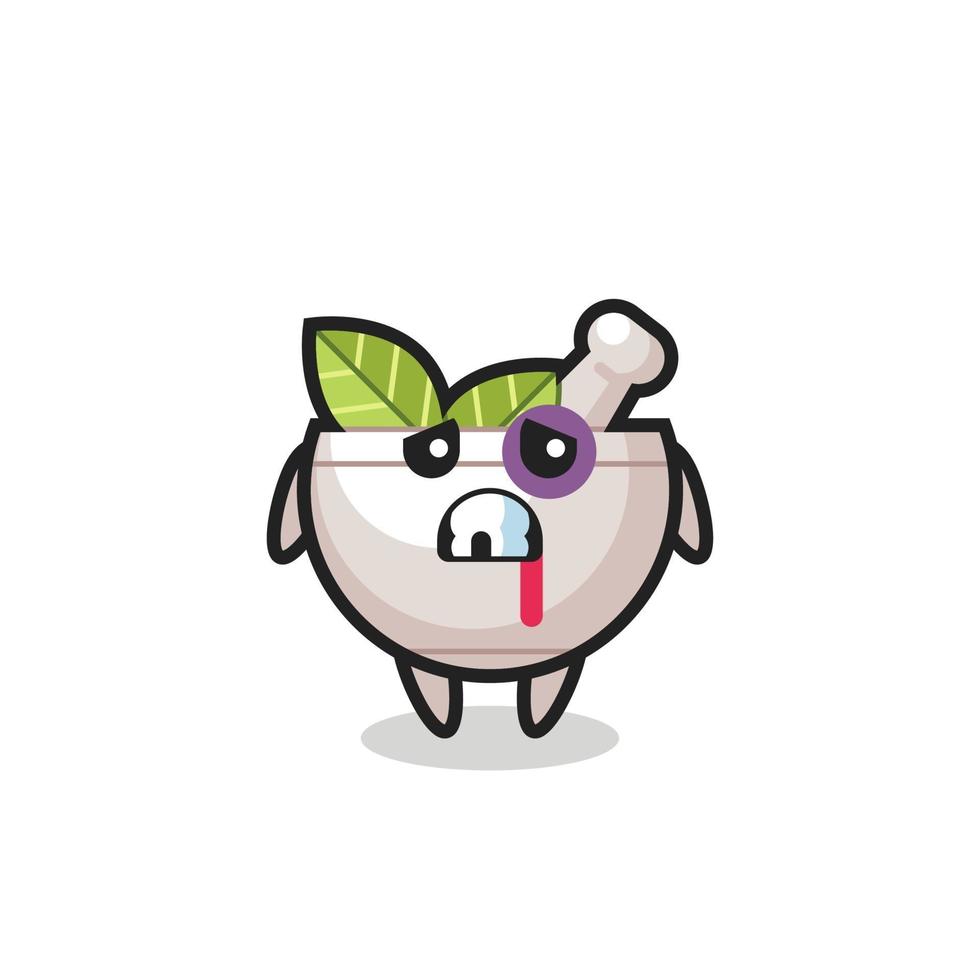 injured herbal bowl character with a bruised face vector