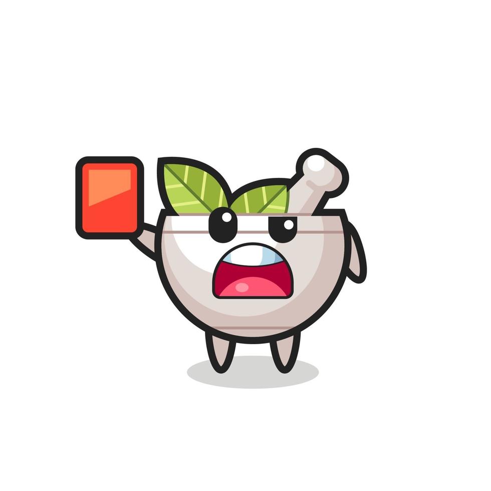 herbal bowl cute mascot as referee giving a red card vector