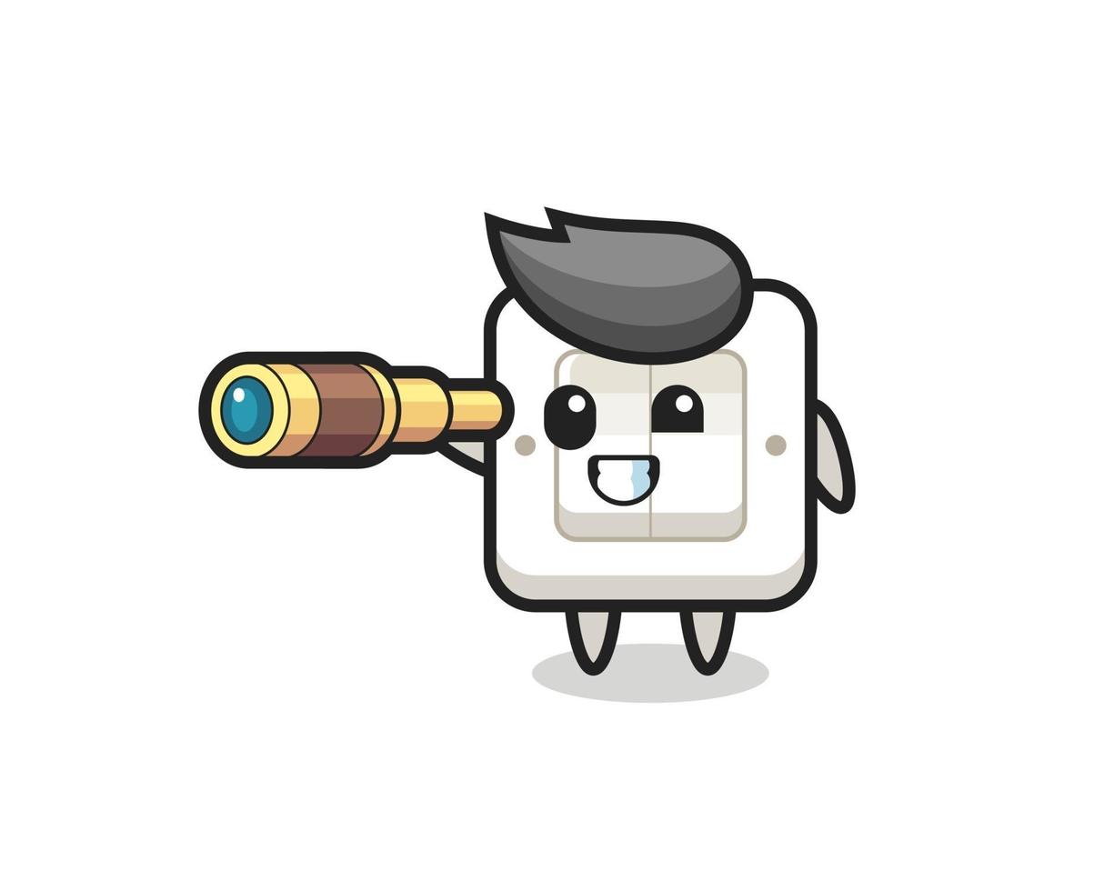 cute light switch character is holding an old telescope vector