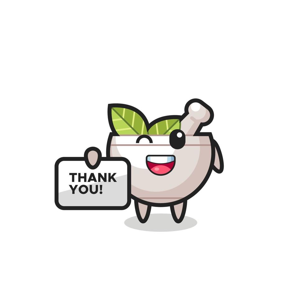 la mascota del cuenco de hierbas sosteniendo una pancarta que dice gracias vector