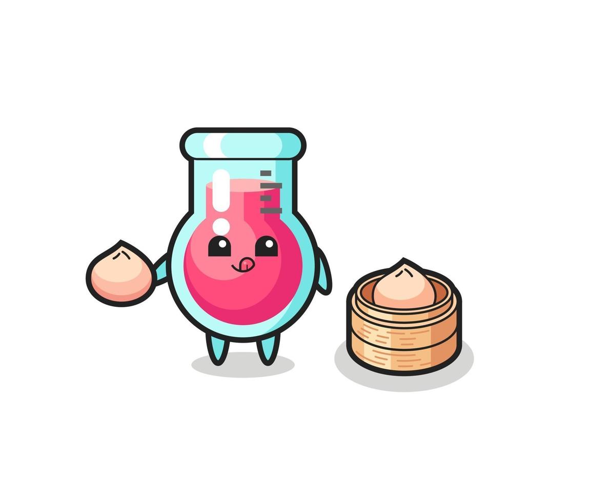 cute laboratory beaker character eating steamed buns vector