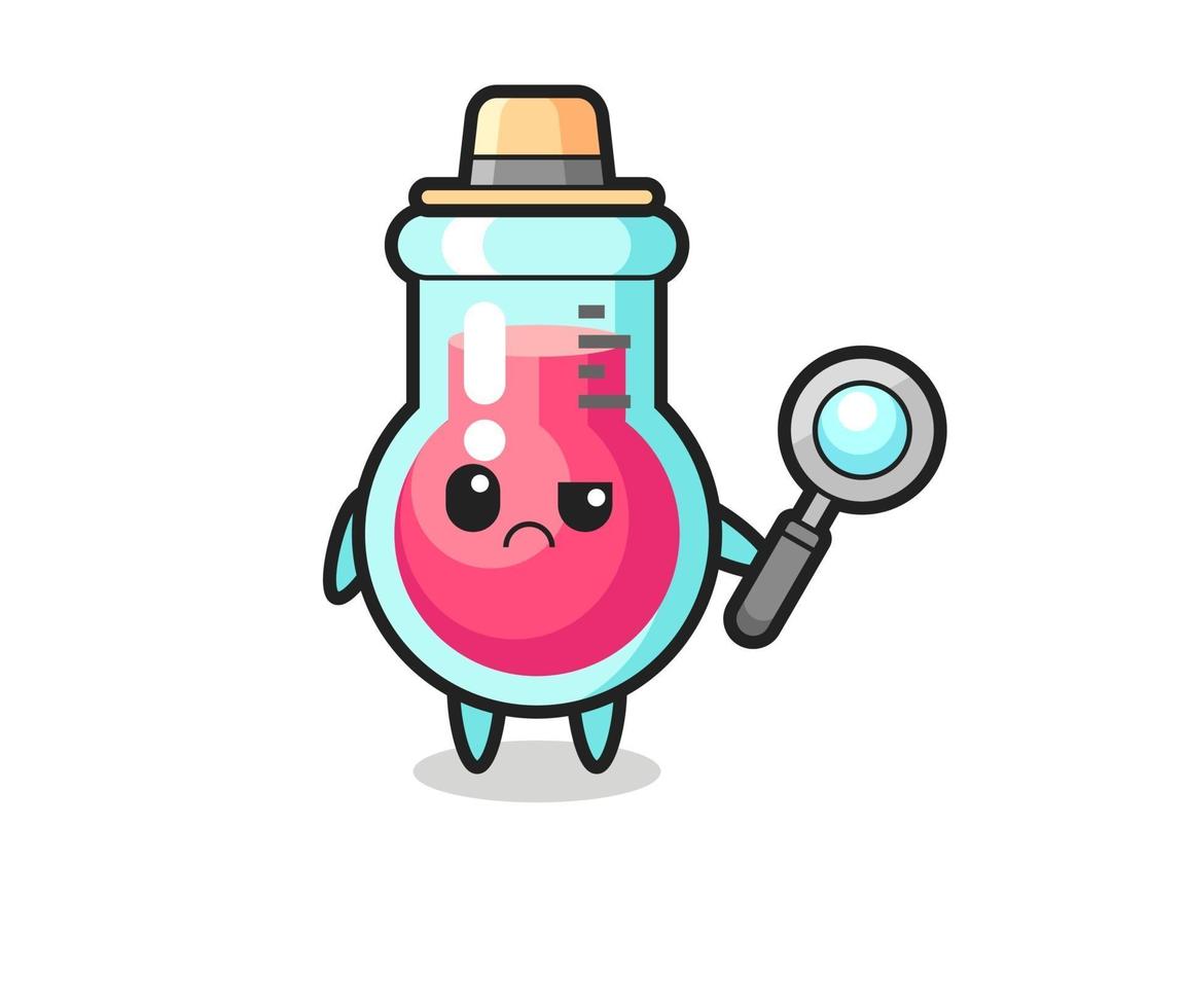 la mascota del lindo vaso de laboratorio como detective. vector