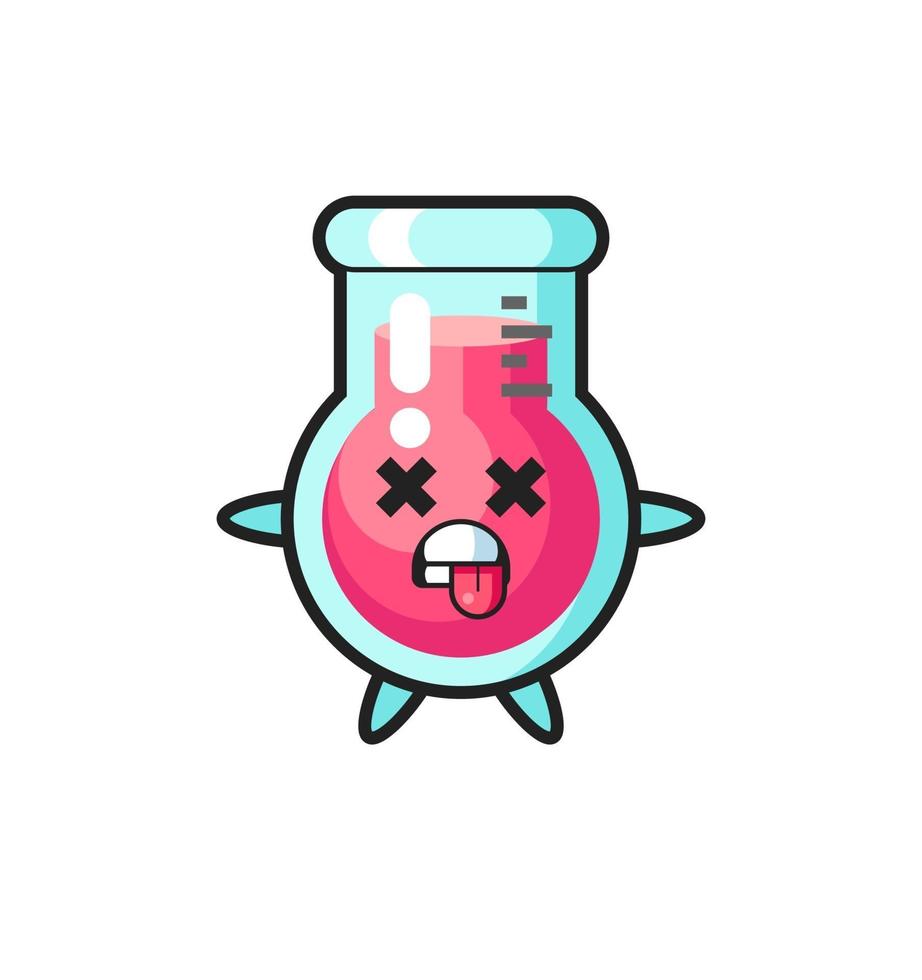 character of the cute laboratory beaker with dead pose vector