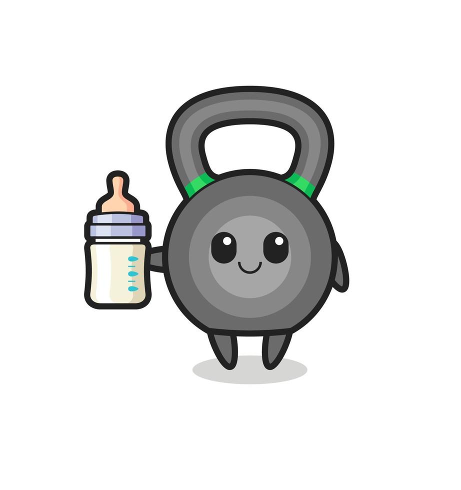 baby kettleball cartoon character with milk bottle vector