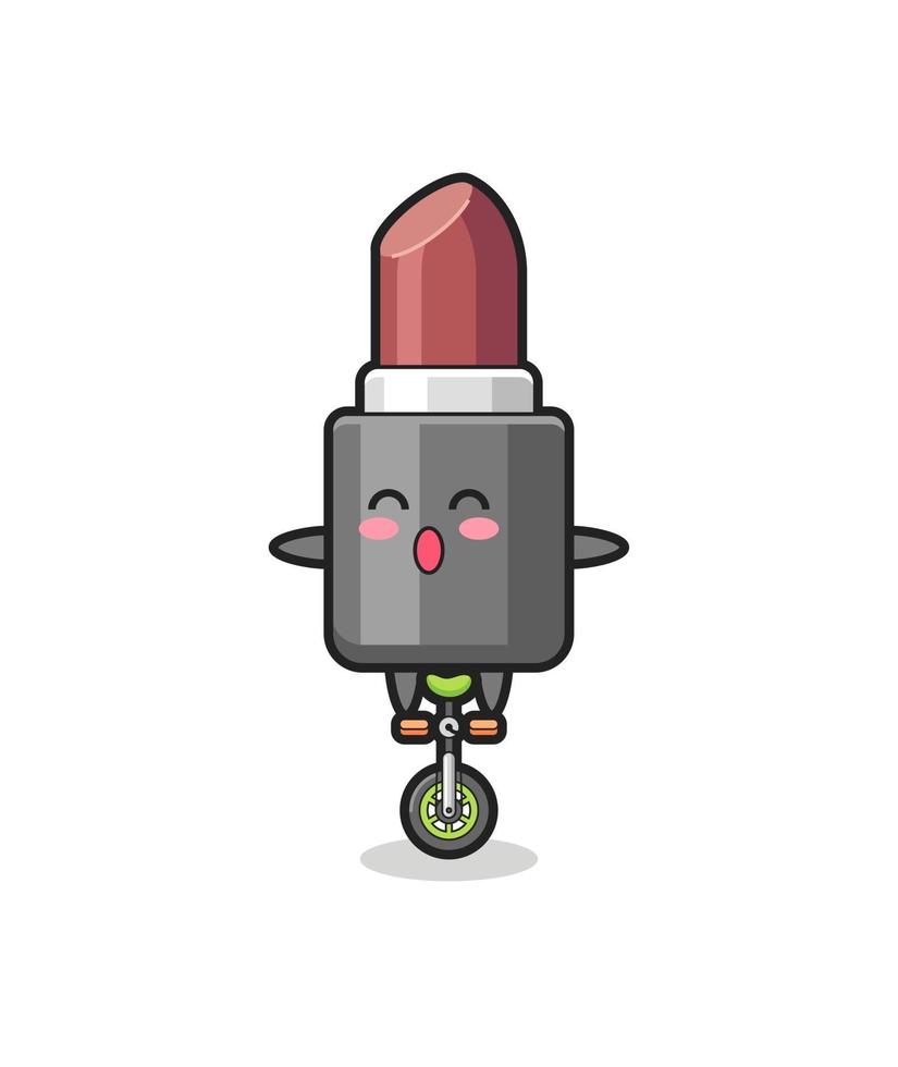 The cute lipstick character is riding a circus bike vector