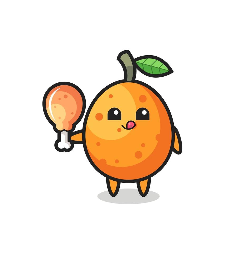 kumquat cute mascot is eating a fried chicken vector