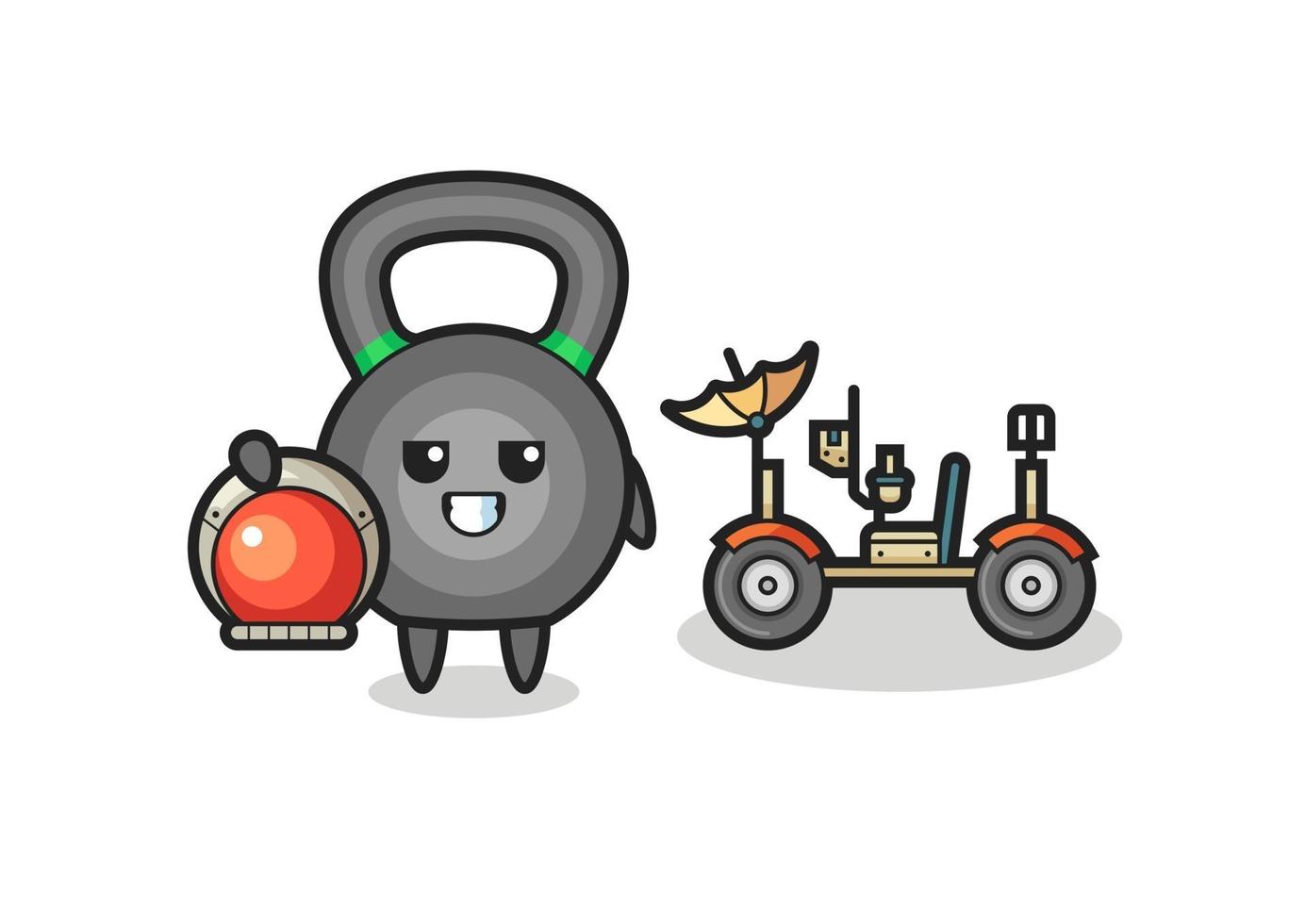 the cute kettleball as astronaut with a lunar rover vector