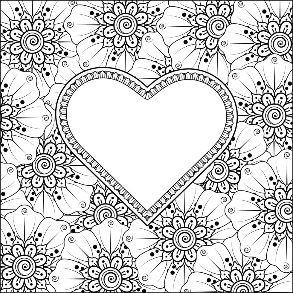 mehndi flower with frame in shape of heart. vector