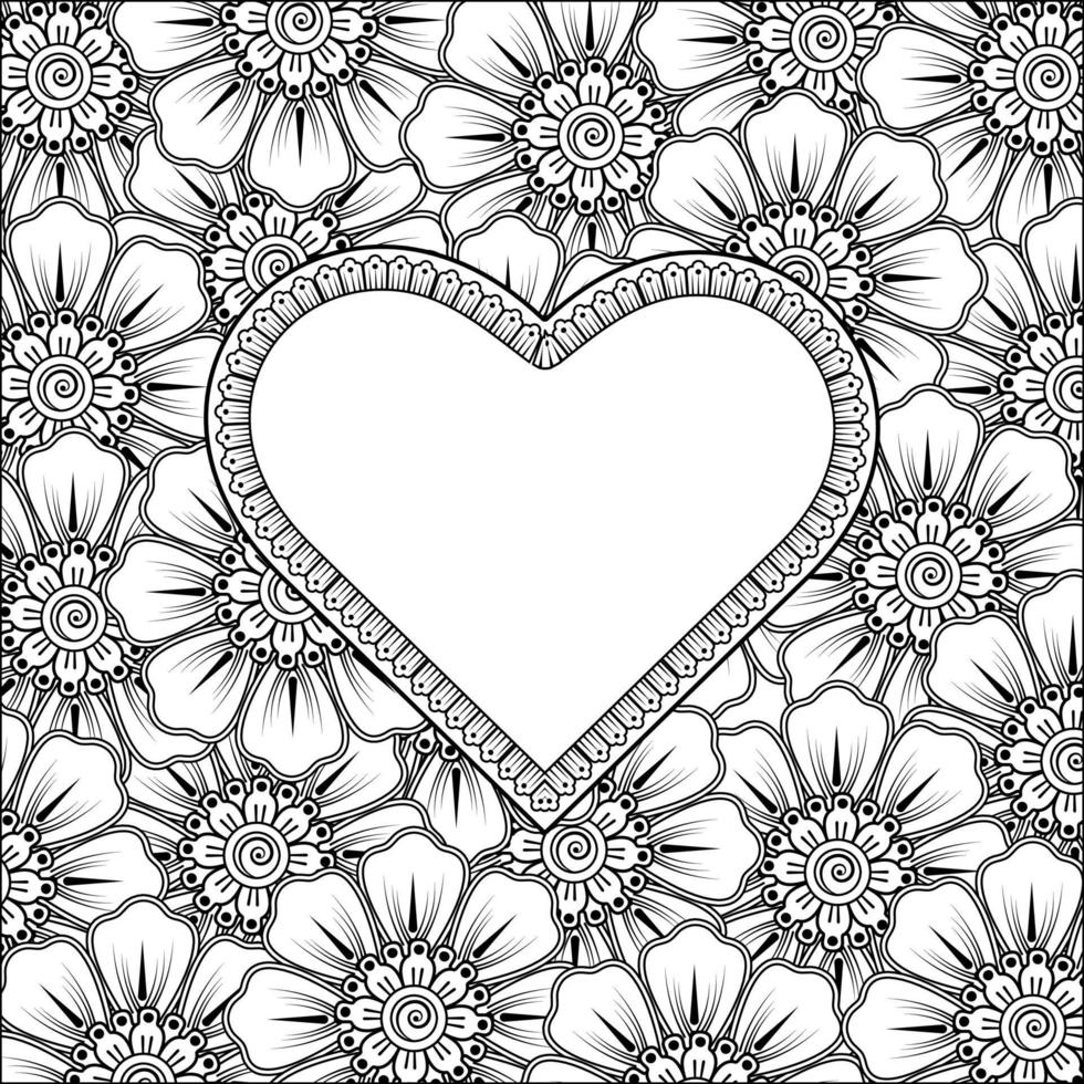 mehndi flower with frame in shape of heart. vector