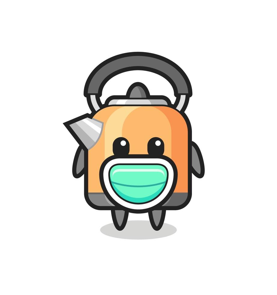 cute kettle cartoon wearing a mask vector