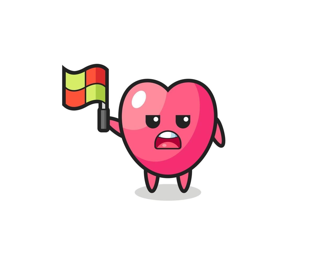 heart symbol character as line judge putting the flag up vector
