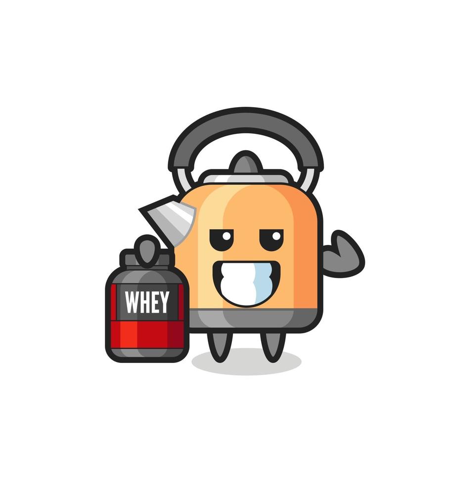 the muscular kettle character is holding a protein supplement vector