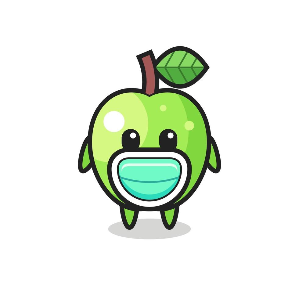 cute green apple cartoon wearing a mask vector